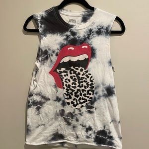 The Rolling Stones tie dye bleached red lips graphic sleeveless t tank style